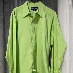 Ralph Lauren Lime Green button down cotton shirt, size XL neck, Great condition.